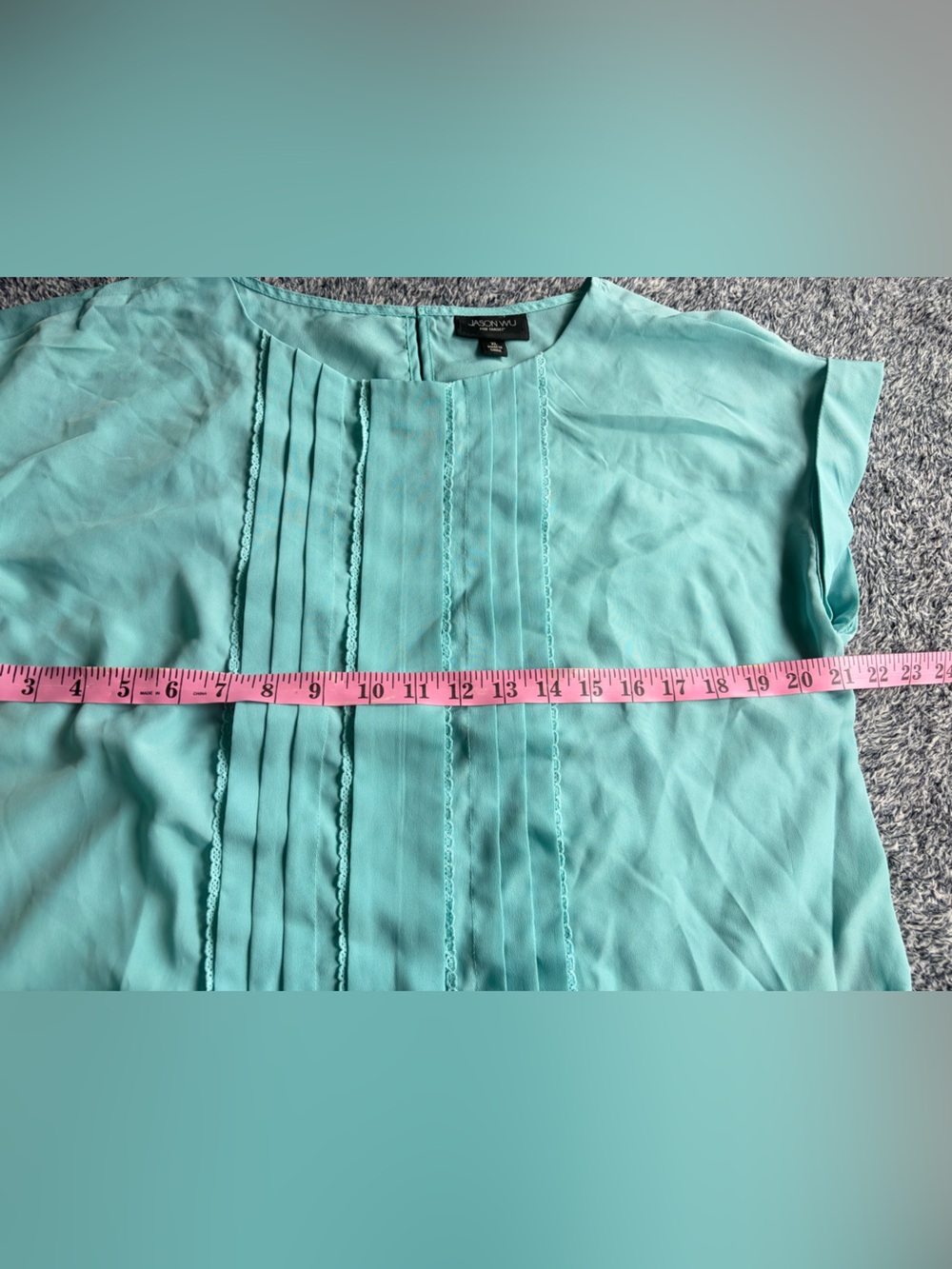 Jason Wu Aqua Pintuck Short Sleeve Blouse - Picture 12 of 13